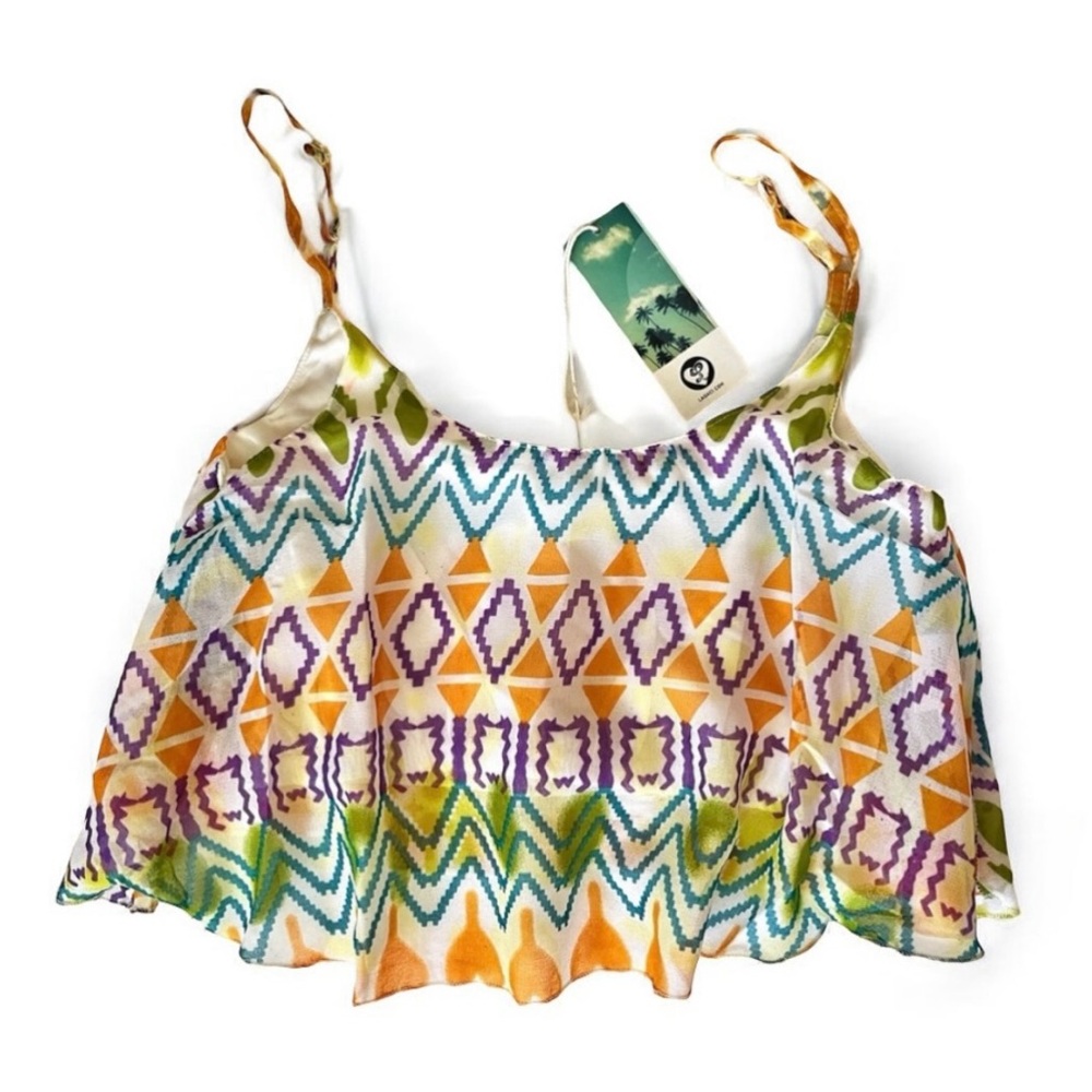 ⛔️SOLD⛔️ LAGACI Crop Top - Chiffon, Built-in Bra, Adj Straps - Sz M NWT - Picture 4 of 13